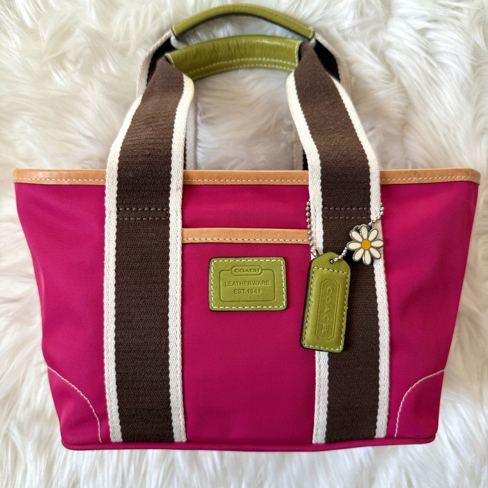 Coach Y2K Vintage 6260 Hamptons Mini Nylon Weekend Tote Bag 🩷💚